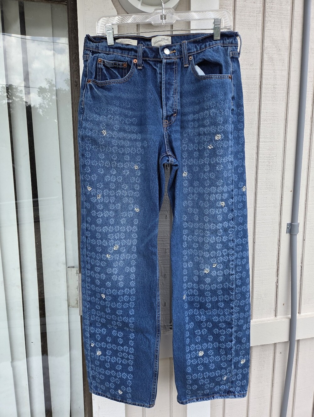 Universal Thread - Blue Patterned Denim Jeans With Flower Pattern - Size 8